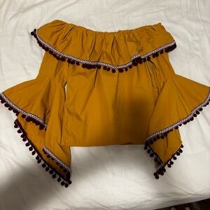 Ina Mustard Off-Shoulder Top with Burgundy Accents